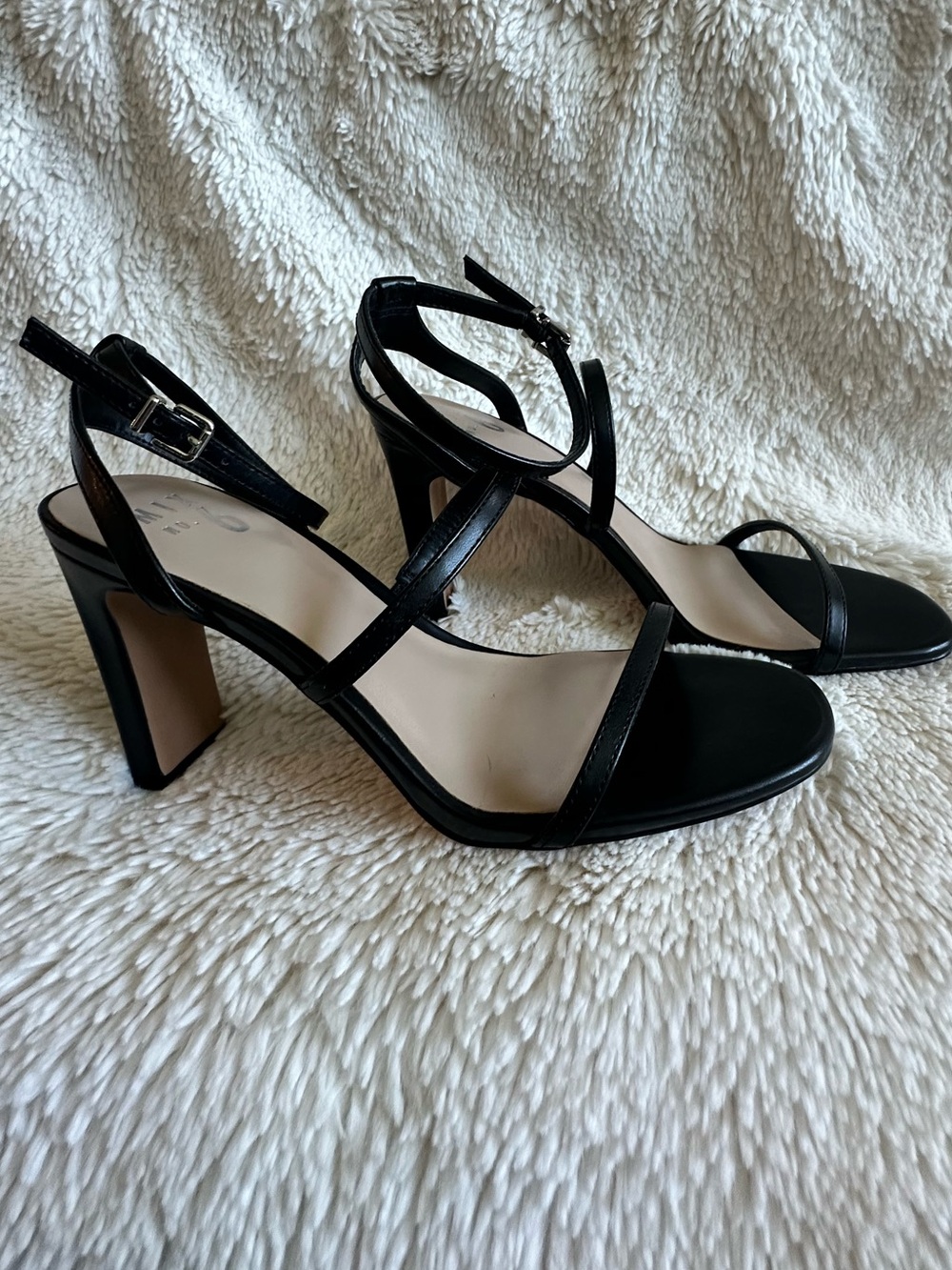 Mix No. 6 Black Strappy Block Heel Sandals with Ankle Buckle